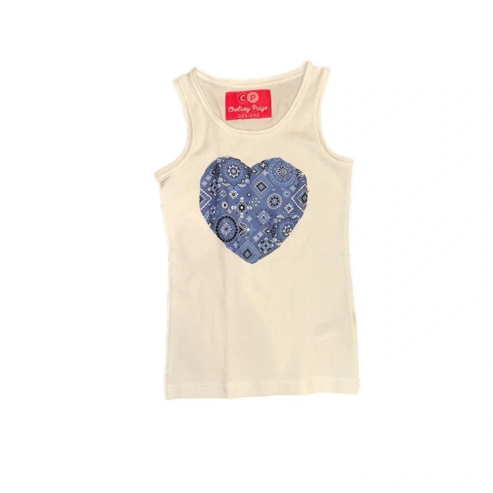 Kid’s White Tank Top W/ Paisley Heart Patch